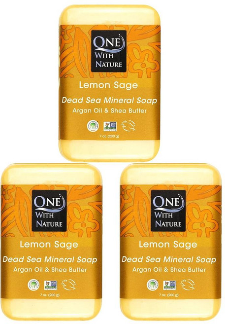 One With Nature Dead Sea Salt Lemon Sage Soap 원위드네이처 데드 씨솔트 레몬 세이지 비누, 198g