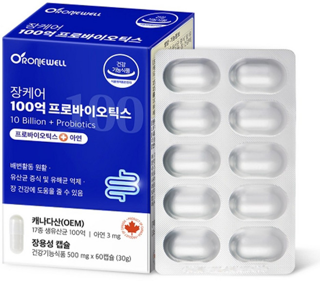 장용성캡슐 특수포장기법 장까지 장케어 17종 유산균 100억 프리 프로바이오틱스 신바이오틱스 2개월분, 1개, 60정