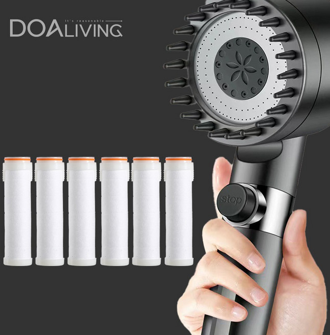 도아리빙 초강력 샤워기 고압 수압상승 필터 샤워기 헤드 본품+필터 6개입, 필터샤워기(그레이), 1개