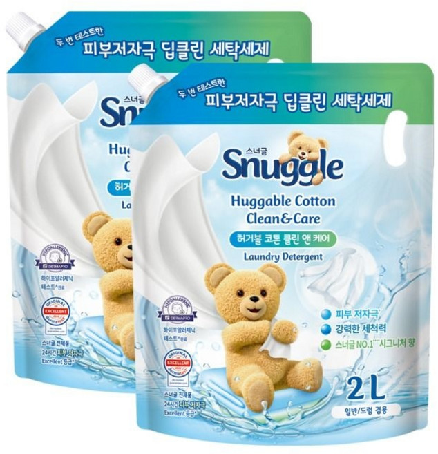 스너글 딥클린 액체세제 허거블코튼 클린앤케어 리필 2L 2개