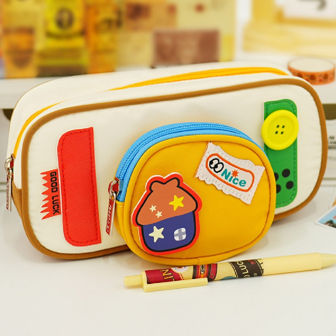 리브온 컬러 패치 학생 필통 파우치형 초등 중학생 학용품, 1개, 옐로우