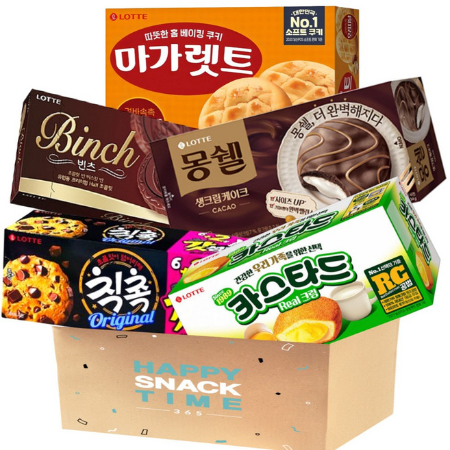 롯데제과 카스타드 오리지널 칙촉 빈츠 마가렛트 몽쉘 생크림 사무실간식 5종 세트, 138g, 1개