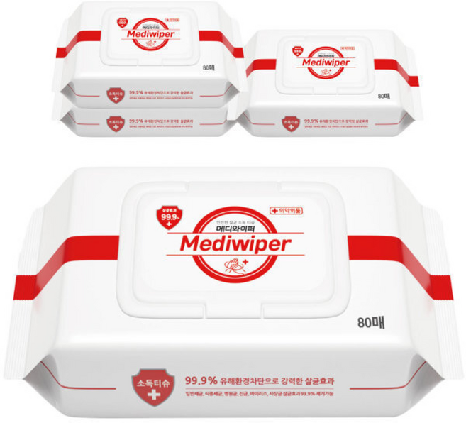 메디와이퍼 손소독티슈 ()/ 캡형 의약외품 외용소독제 살균 보습, 4세트, 1g, 4매