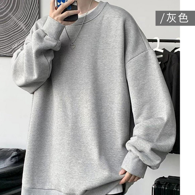 韓系寬鬆衛衣大學T 薄款刷毛長袖上衣 大碼素面情侶款