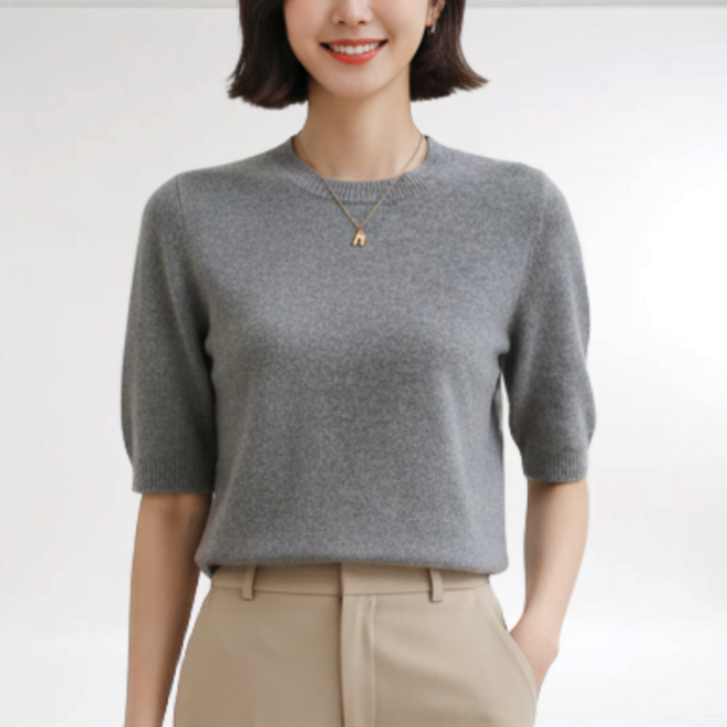 제이지나 여성 반팔 니트 라운드 니트티