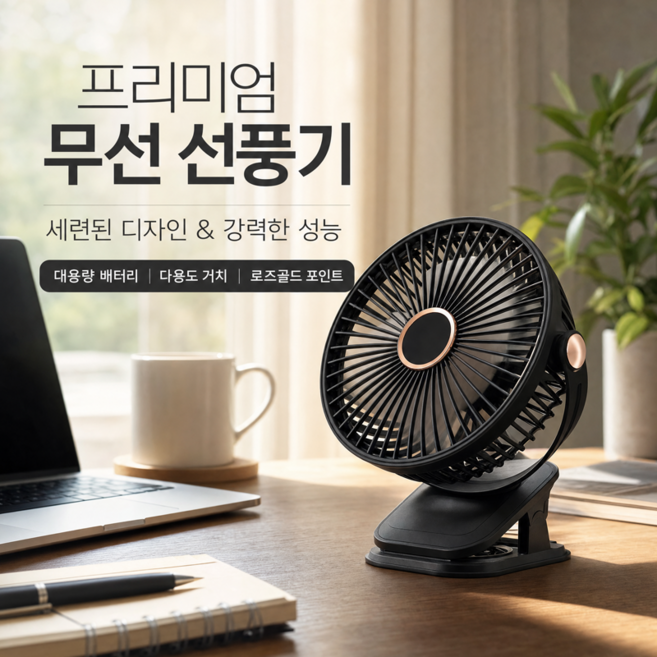 무선 탁상용선풍기 집게형 무소음 휴대용 캠핑용 미니 파워 서큘레이터 가정용선풍기, 블랙, *1개