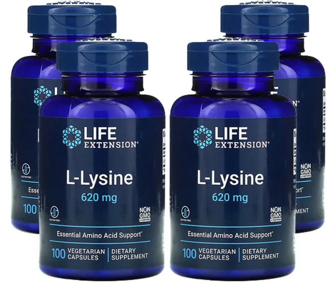 라이프익스텐션 L-라이신 620mg 식물성 캡슐 100정, 4팩 - 쿠팡