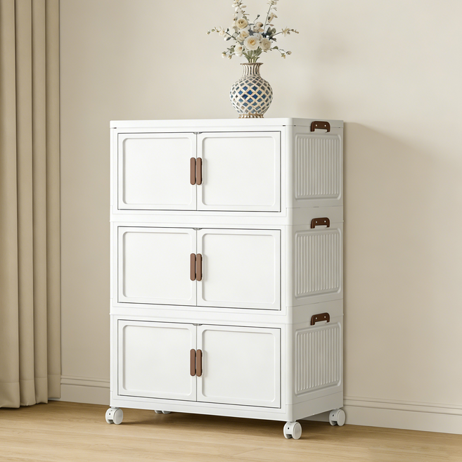 대용량 폴딩 리빙박스 원룸 이동식옷장 양문형 다용도 접이식 수납장 조립식 이불장, 화이트, 1세트