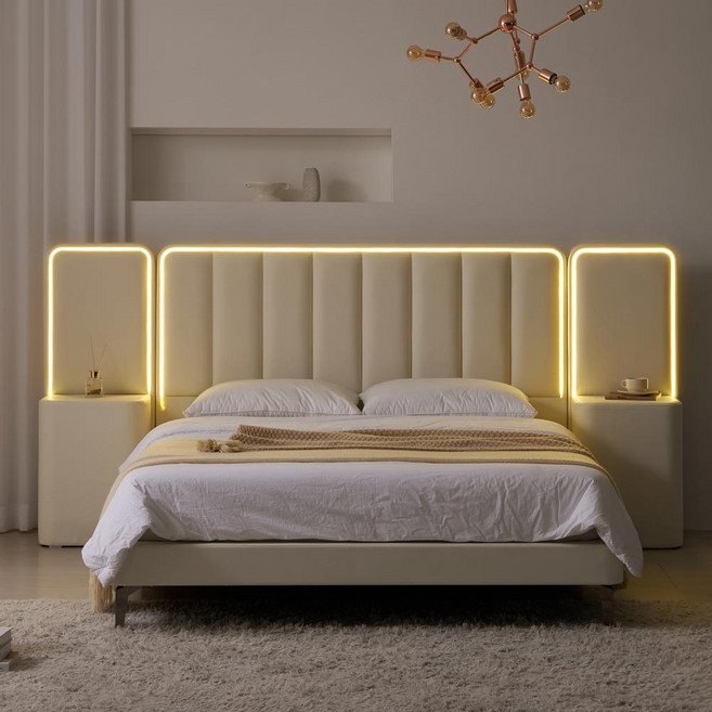 상일리베가구 호텔식 블랑코 LED 파운데이션 침대 프레임 SSQK, 아이보리