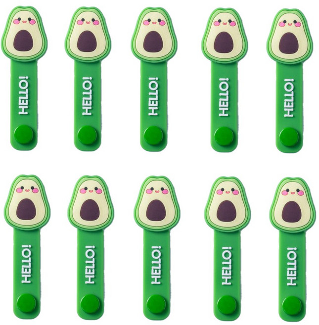 귀여운 캐릭터 실리콘 케이블 타이 선 정리 밴드, 아보카도, 10개