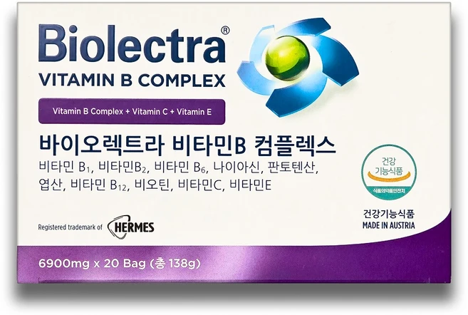 헤어메스 바이오렉트라 비타민B 컴플렉스 6900mg 20포 임산부 패밀리 수유부 어린이 성인, 1개, 20회분 - 쿠팡
