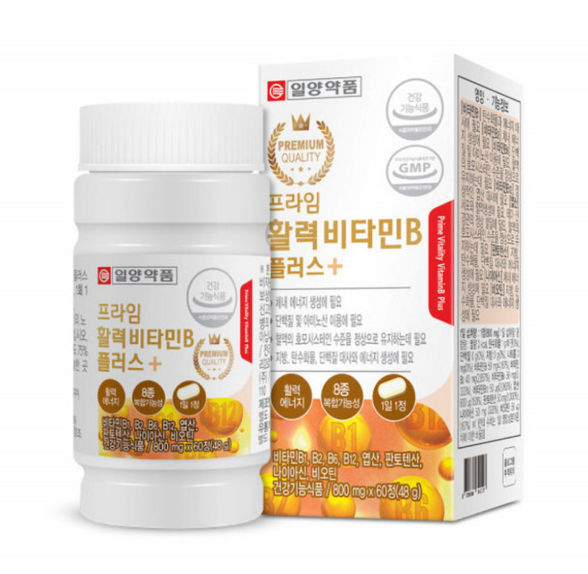 프라임 활력 비타민B 플러스 엽산 비오틴 비타민B12 복합체 800mg 60정, 1박스