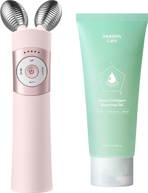 마미케어 홈케어 뷰티 디바이스 얼굴 윤곽 탄력 마사지기 EMS 브이쎄라 + 부스팅젤, 핑크
