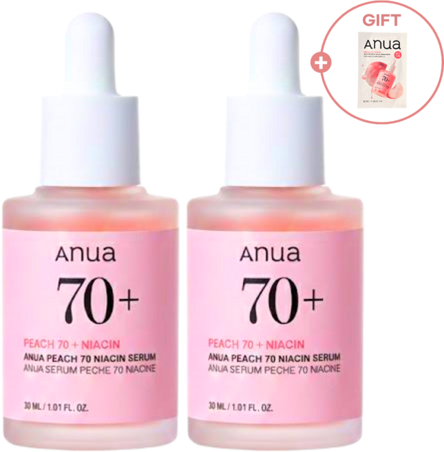 아누아 복숭아 나이아신아마이드 톤업 세럼1+1 기획세트 / 복숭아 세럼 마스크 1매 추가증정, 2개, 30ml