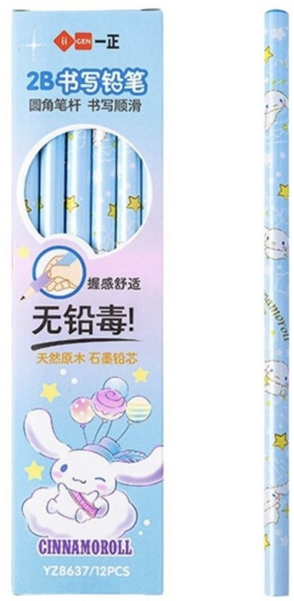 산리오 시나모롤 원형 연필세트 12자루 2B, 블루