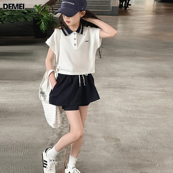 DFMEI 夏季中大女童短袖衫短褲套裝童裝兒童女孩裙褲兩件套休閒