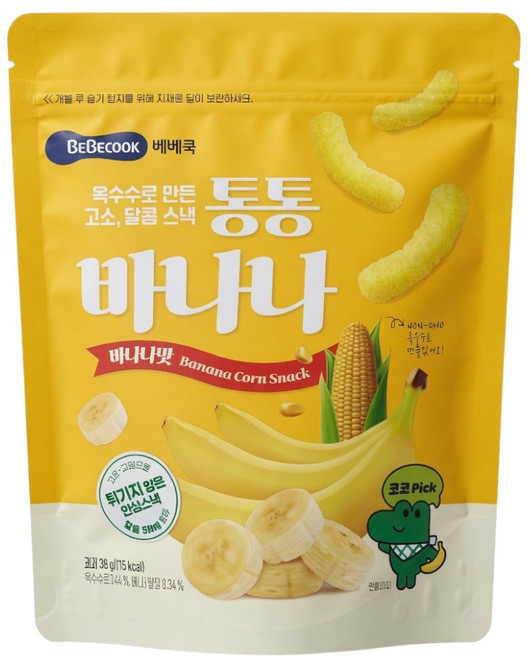 베베쿡 유아용 통통바나나 과자, 바나나, 30g, 3개