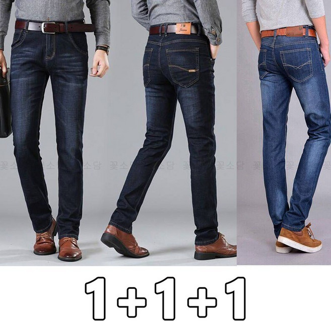 꽃소담 1+1+1 남자 봄가을 일자청바지 스판 내구성 작업복 데님 팬츠 3P MQ26A55