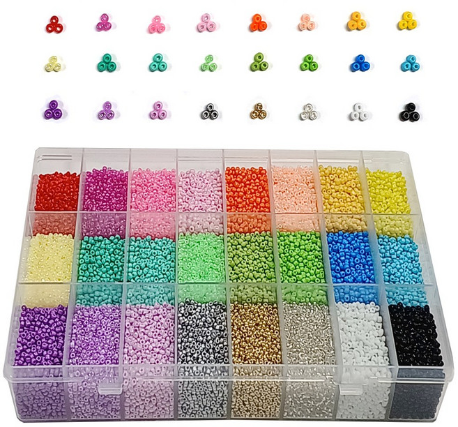 체리아트 시드비즈 2mm 500g 대용량 DIY 반지 팔찌 공예세트, 24색, 1세트