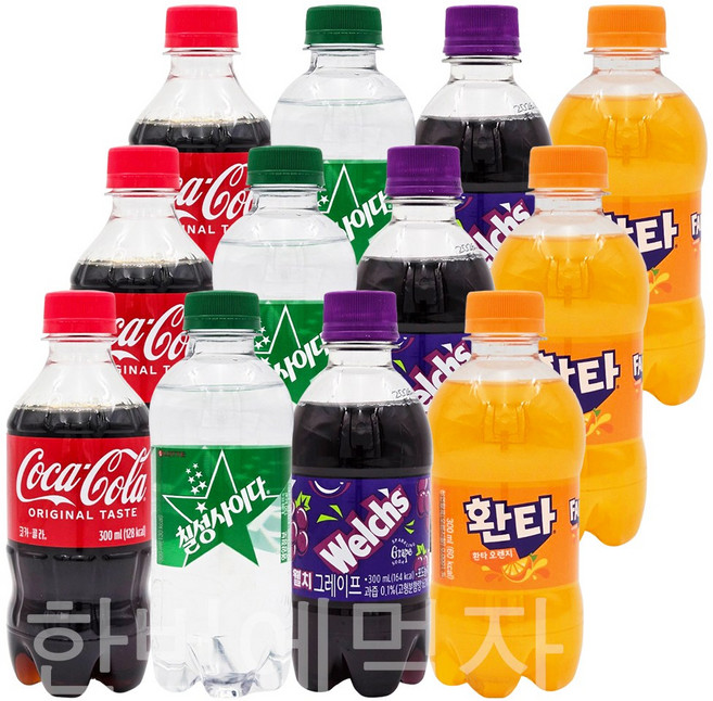 [한번에먹자] 과즙탄산 300ml 4종 혼합세트 / 코카콜라 3 + 칠성사이다 3 + 환타오렌지 3 + 웰치스포도 3 / 총12페트