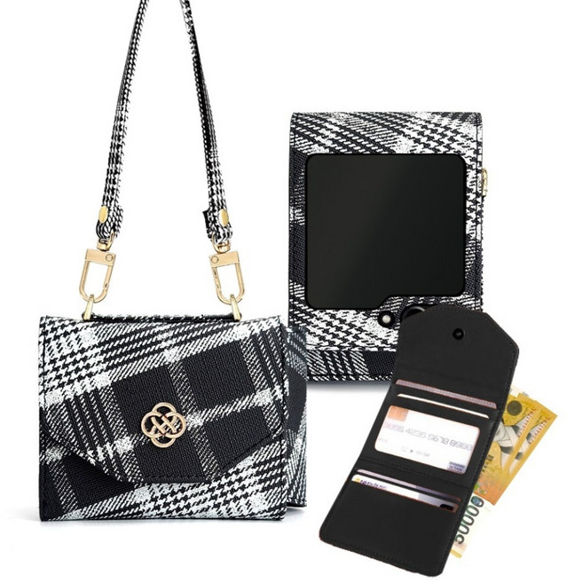 맥스코어 갤럭시 Z플립 체크 패턴 카드 현금 지갑 다이어리 케이스