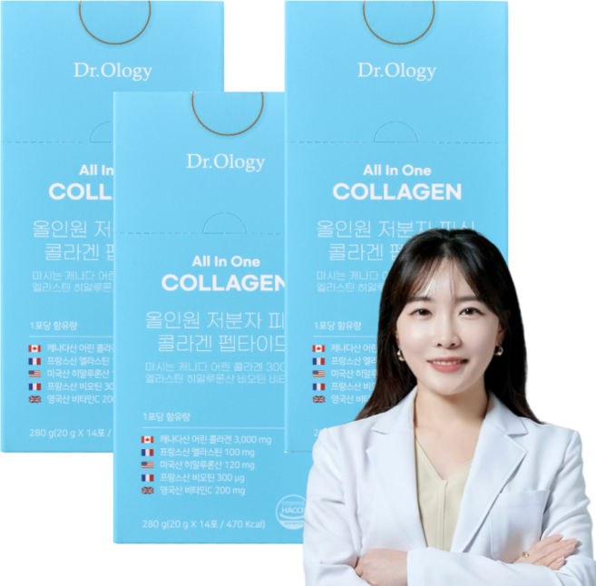 닥터올로지 올인원 저분자 피쉬 콜라겐 마시는 어린 300달톤 엘라스틴 히알루론산 비오틴, 3박스, 210g