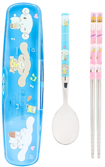 시나모롤 올인원 진공스텐 수저클리어케이스세트, 스푼젓가락케이스, 블루, 1개