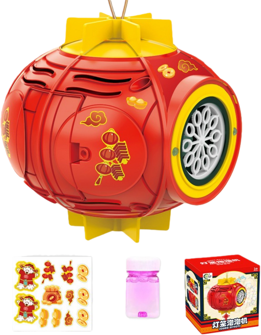 手提燈籠泡泡機 炫彩燈光煙花音效 十孔自動出泡防漏設計 附DIY貼紙, 1個, 燈籠泡泡機, 其他顏色
