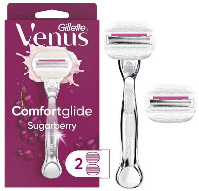 질레트 비너스 컴포트글라이드 플러스 올레이 슈가베리 여성용 면도기 로즈 골드 메탈 핸들 블레이드 리필 4개 면도기 카트리지 5개 모이스처 바, 3 Count (Pack of 1)