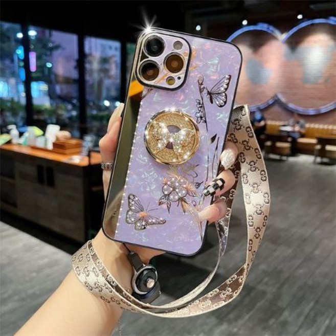 아이폰 멕세이프 매트 휴대폰 케이스나비 모조 다이아몬드 줄포함