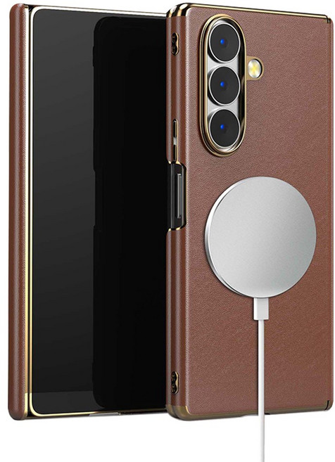 YINUO 갤럭시 Z 폴드 천연 가죽 magsafe 듀얼 중축 힌지 보호 후면 케이스