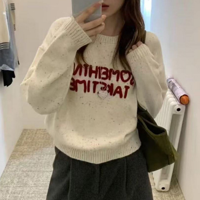 마이쏭 여성 세미크롭 프리티썸띵레터링라운드니트