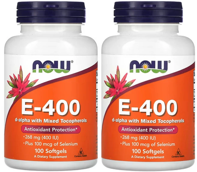 나우푸드 혼합 토코페롤을 함유한 E-400 D-Alpha 268 mg (400 IU) 100소프트젤, 2개, 100정 - 쿠팡