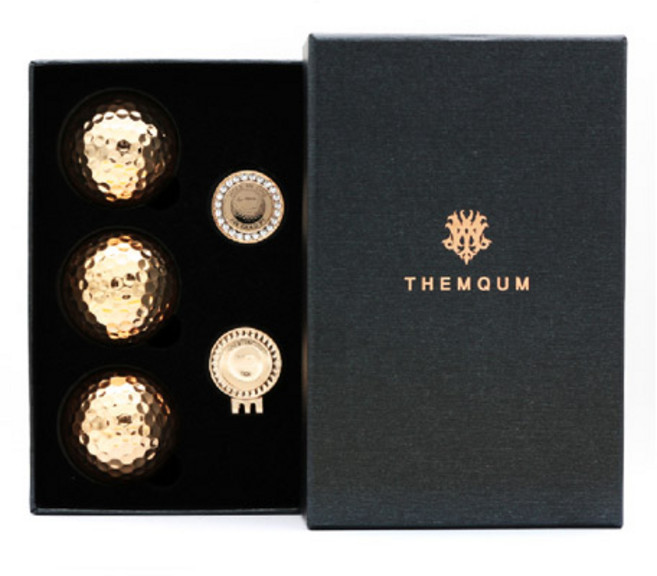 MQUM 황금 골프공 3구 골프볼마커 럭셔리 GOLF 골프선물 골프용품, 엠쿰 황금 골프공 3구 볼마커세트, 1개