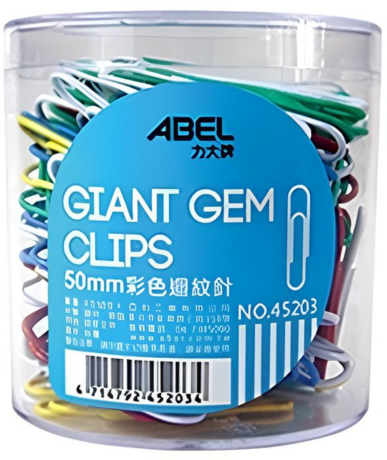 ABEL 力大牌 50mm GIANT GEM CLIPS 彩色迴紋針, 1個, 150個裝