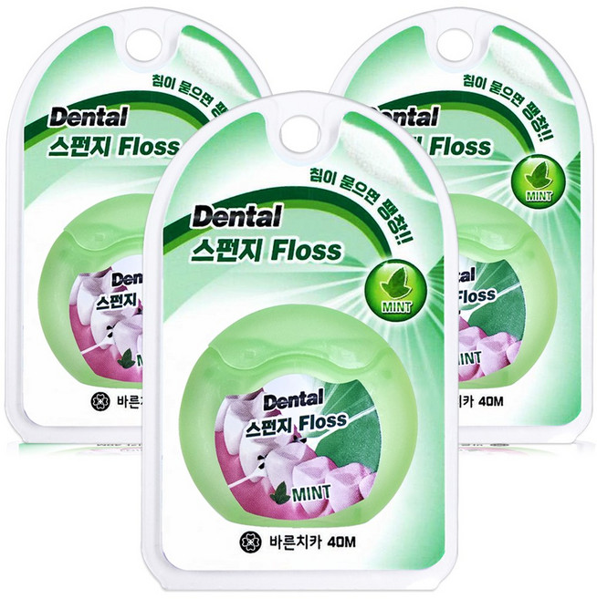 보성 바른치카 스펀지 치실 민트 40m x 3개, 1개입