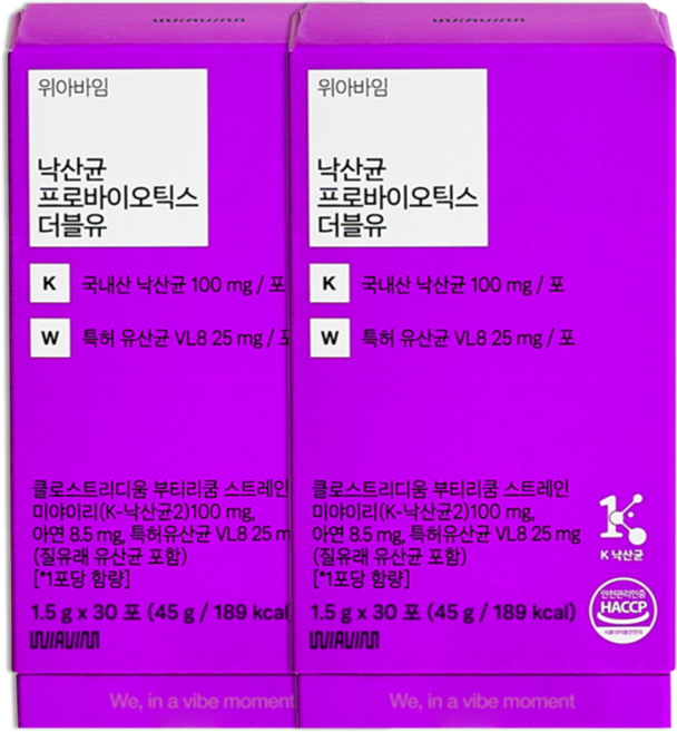 위아바임 낙산균 프로바이오틱스 더블유 여성 질 유산균 식약청인정 특허성분 HACCP 2개월분, 2개, 30회분