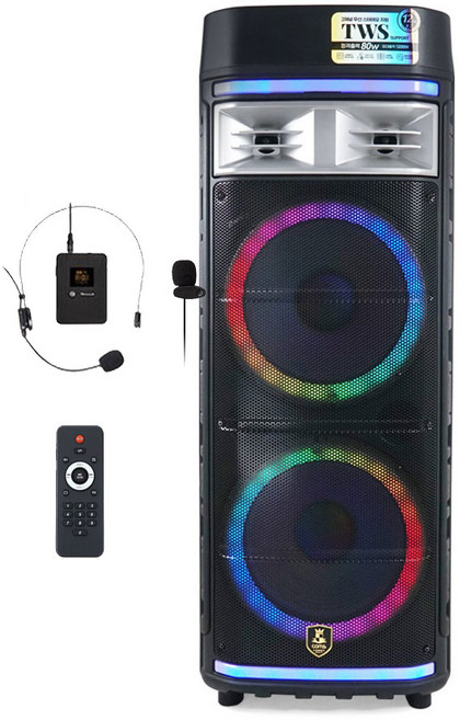 컴스 고출력 대형 블루투스 이동식 앰프 스피커 버스킹 장비 휴대용 행사용 노래방 무선마이크 세트, LM2(앰프+무선헤드마이크)