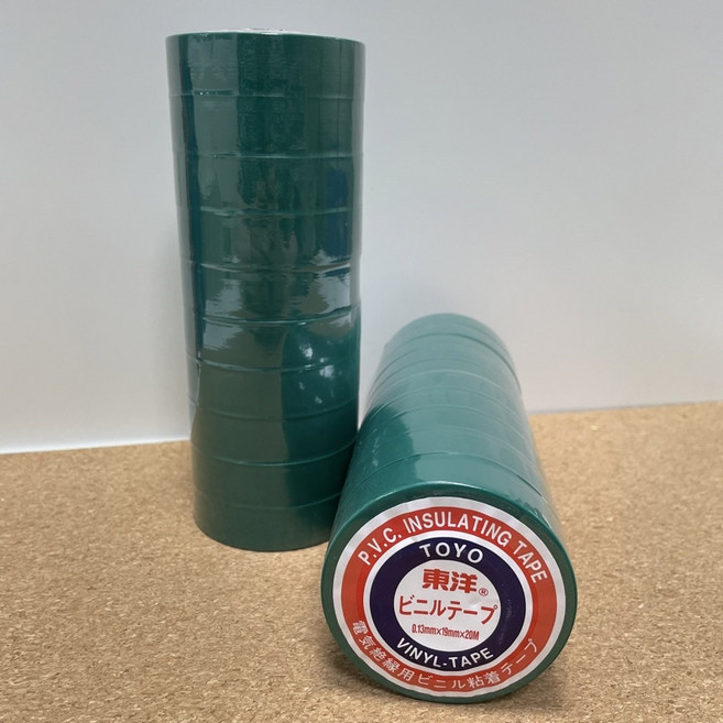 東洋絕緣膠布TOYO 厚0.13mm 寬19mm 長20M 電火布 電工膠帶, 1個, 綠色 一條10丸