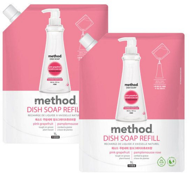 메소드 핑크그레이프 주방세제 리필 1Lx2개, 2개, 1L