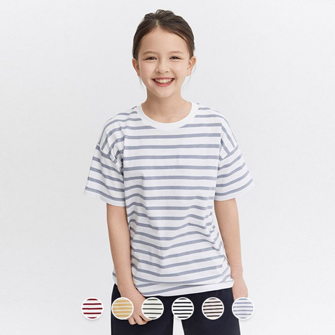 지오다노 주니어 03026522 코튼 스트라이프 반팔 티셔츠
