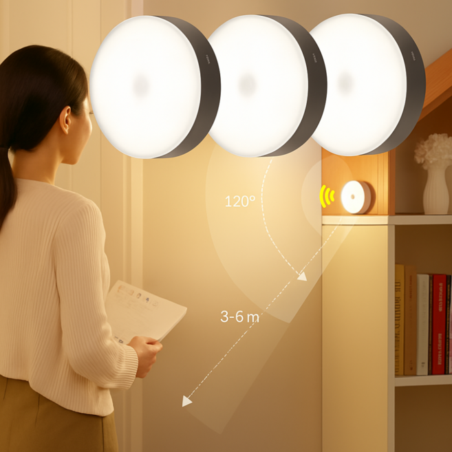 1+1+1 사각마켓 고감도 인체 모션감지 충전식 센서등, 3개, 백색