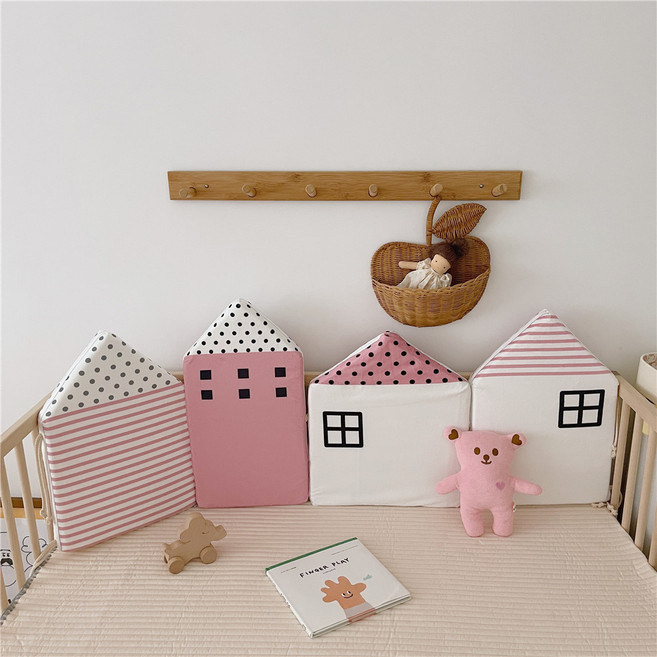 북유럽풍 집모양 침대 벽매트 울타리 벽쿠션 120cm, 핑크