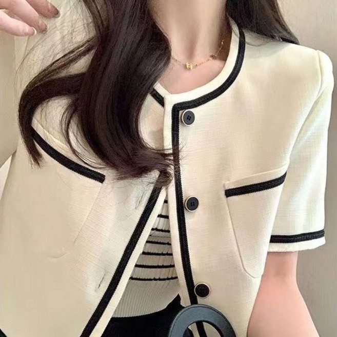 여성 반팔 트위드 자켓 봄 여름 캐주얼 소향풍 반팔 숏 코트 루즈핏 스타일 상의 심플 데일리 아우터