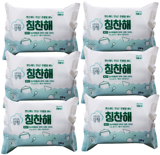 이엠하우스 1종 천연 주방용 설거지 바 비누 세트, 250g, 6개