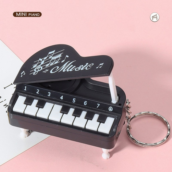 멜로디 연주 가능한 피아노 키링 귀여운 미니 피아노 감성 열쇠고리, 접이식-블랙, 1개