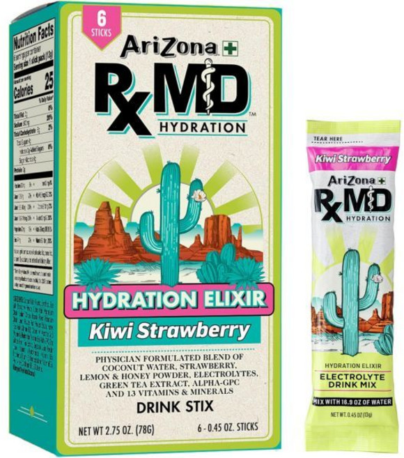 아리조나 Rx MD 수분 보충 키위 딸기 음료 믹스 920mg 전해질 0.45온스 파우더 스틱 (6개입)
