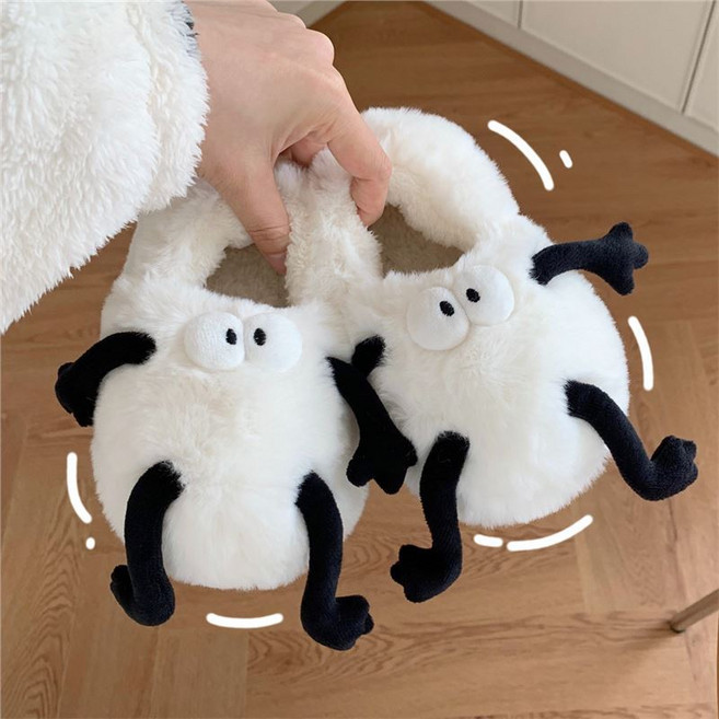 [당일출고] 귀여운 먼지 털 실내화 슬리퍼 학생 사무실 동물 캐릭터 귀여운 쿠션 방한 겨울 실내화 학생실내화 거실실내화 거실화, 화이트