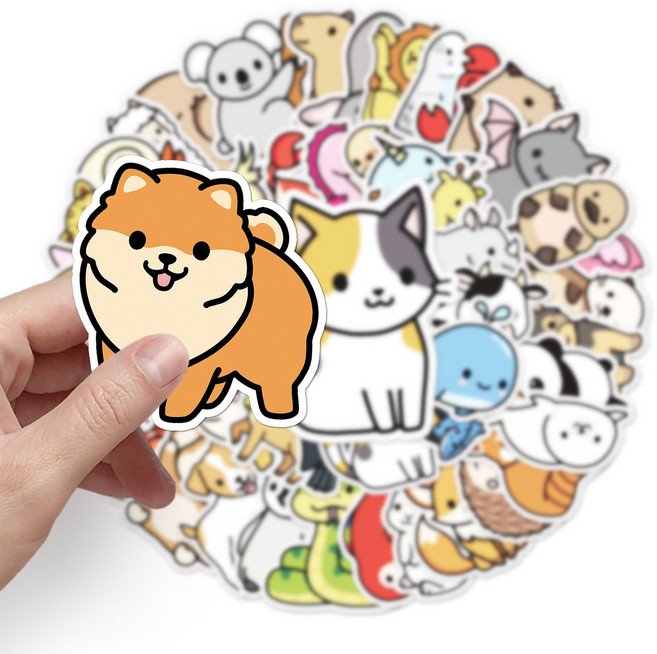 리브위드 여행용 캐리어 스티커 다이어리 노트북 데코 동물 캐릭터, 50개, 세트A