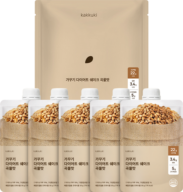 가꾸기 다이어트 단백질 쉐이크 (곡물맛) 1팩 5개입 식단 맛있는 식사대용 파우치 체조식, 250g, 1세트